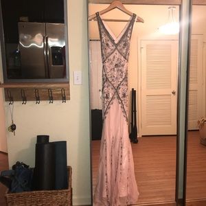 Cache silk and beaded open low back gown